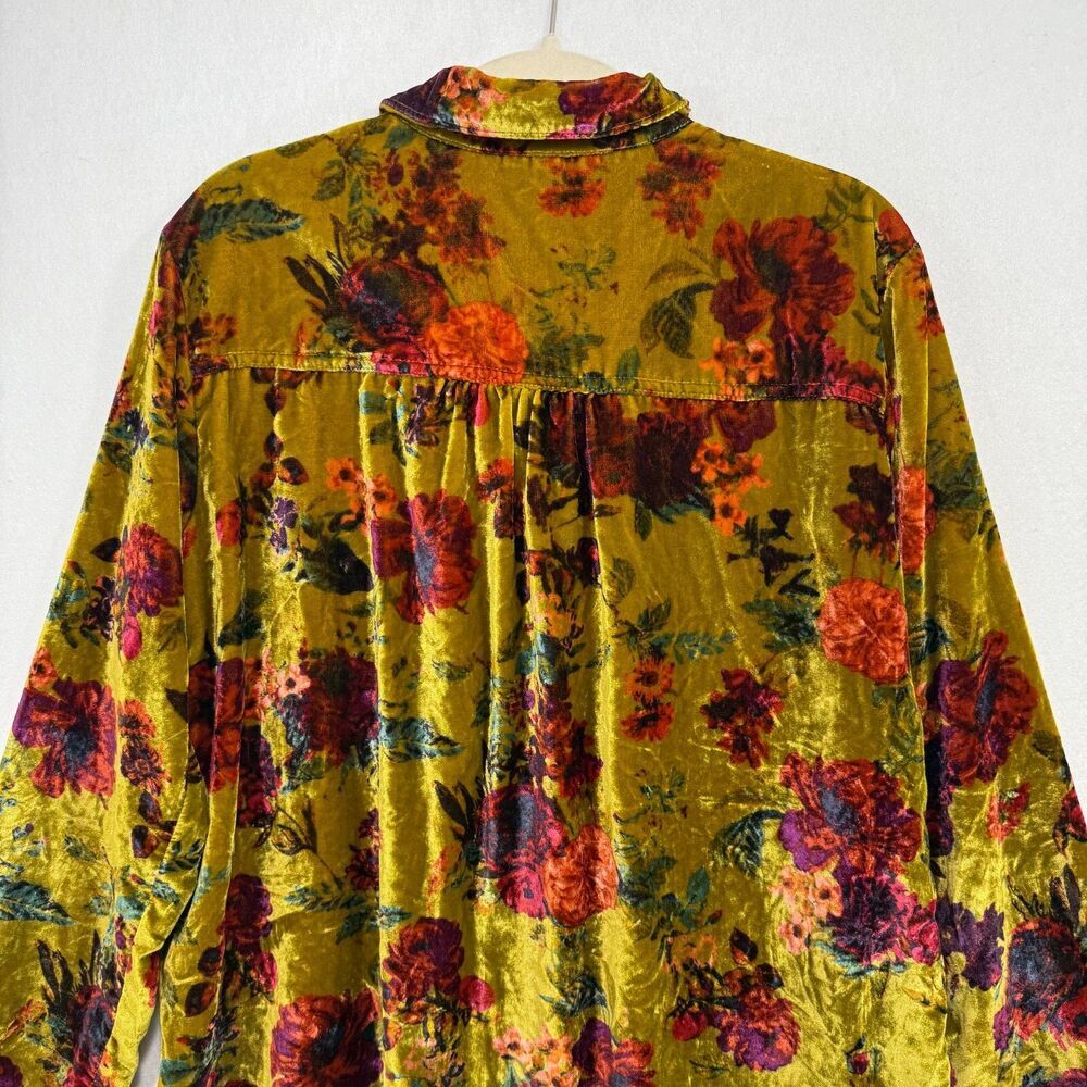 Pilcro Shirt Women M Green Floral Relaxed Velvet Button Down Romantic Academia - Picture 5 of 11